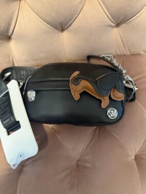 Steve Madden Black Satchel with Brown Dog Charm